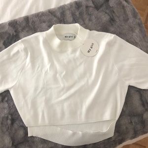 NWT Hello Molly S/M white cutout cropped shirt